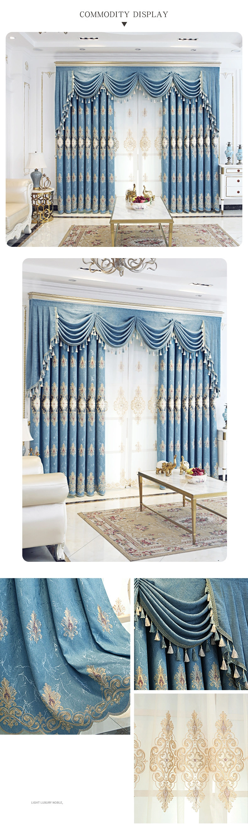 European Embroidered Chenille Curtain Nordic Villa Living Room Bedroom Blackout Curtain Fabric Finished